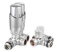 VANCOCO 2 Pack Chrome Thermostatic Radiator Valve 1/2"×15mm Corner with Lockshield, Thermostat TRV Set, H62 Brass, Energy Saving