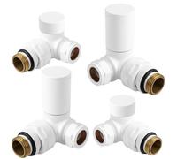 VANCOCO 2 Pack Glossy White 1/2"×15mm Corner Radiator Valve Round with Lockshield, Manual Radiator Valve Standard Connection for Heated Towel Rail and Central Heating Modern Bathroom