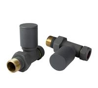 VANCOCO 2Pcs 1/2"×15mm Anthracite Grey Straight Radiator Valves Round, Manual Radiator Valves Pair Standard Connection for Heated Towel Rail and Central Heating Modern Bathroom