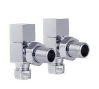 VANCOCO 2Pcs 1/2"×15mm Chrome Angled Radiator Valves Square, Manual Radiator Valves Pair Standard Connection for Heated Towel Rail and Central Heating Modern Bathroom