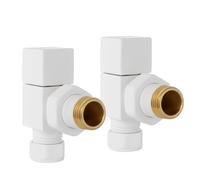 VANCOCO 2Pcs 1/2"×15mm Glossy White Angled Radiator Valves Square, Manual Radiator Valves Pair Standard Connection for Heated Towel Rail and Central Heating Modern Bathroom