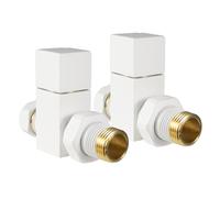 VANCOCO 2Pcs 1/2"×15mm Glossy White Straight Radiator Valves Square, Manual Radiator Valves Pair Standard Connection for Heated Towel Rail and Central Heating Modern Bathroom