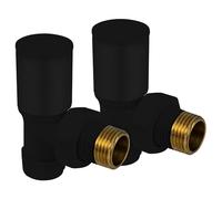 VANCOCO 2Pcs 1/2"×15mm Matte Black Angled Radiator Valves Round, Manual Radiator Valves Pair Standard Connection for Heated Towel Rail and Central Heating Modern Bathroom
