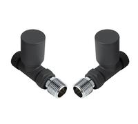VANCOCO 2Pcs Anthracite Grey Straight 1/2"×15mm Towel Rail Valves, Round Head Manual Radiator Valves Compression Connection Pair for Central Heating Modern Bathroom
