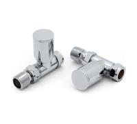VANCOCO 2Pcs Chrome Straight 1/2"×15mm Towel Rail Valves, Round Head Manual Radiator Valves Compression Connection Pair for Central Heating Modern Bathroom