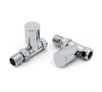 VANCOCO 2Pcs Chrome Straight 15mm /1/2'' Towel Rail Valves, Round Head Manual Radiator Valves Compression Connection Pair for Central Heating Modern Bathroom (Straight)