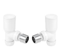 VANCOCO 2Pcs Glossy White Angled 1/2"×15mm Towel Rail Valves, Round Head Manual Radiator Valves Compression Connection Pair for Central Heating Modern Bathroom