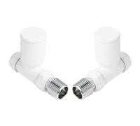 VANCOCO 2Pcs Glossy White Straight 1/2"×15mm Towel Rail Valves, Round Head Manual Radiator Valves Compression Connection Pair for Central Heating Modern Bathroom