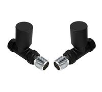VANCOCO 2Pcs Matte Black Straight 1/2"×15mm Towel Rail Valves, Round Head Manual Radiator Valves Compression Connection Pair for Central Heating Modern Bathroom