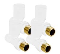 VANCOCO 4Pcs 1/2"×15mm Glossy White Straight Radiator Valves Round, Manual Radiator Valves Pair Standard Connection for Towel Rail and Central Heating Modern Bathroom