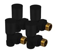 VANCOCO 4Pcs 1/2"×15mm Matte Black Angled Radiator Valves Round, Manual Radiator Valves Pair Standard Connection for Heated Towel Rail and Central Heating Modern Bathroom