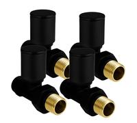 VANCOCO 4Pcs 1/2"×15mm Matte Black Straight Radiator Valves Round, Manual Radiator Valves Pair Standard Connection for Heated Towel Rail and Central Heating Modern Bathroom