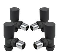 VANCOCO 4Pcs Anthracite Grey Angled 1/2"×15mm Towel Rail Valves, Round Head Manual Radiator Valves Compression Connection Pair for Central Heating Modern Bathroom