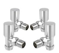 VANCOCO 4Pcs Chrome Angled 1/2"×15mm Towel Rail Valves, Round Head Manual Radiator Valves Compression Connection Pair for Central Heating Modern Bathroom