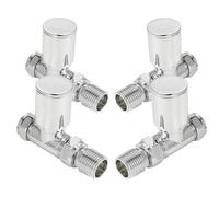 VANCOCO 4Pcs Chrome Straight 1/2"×15mm Towel Rail Valves, Round Head Manual Radiator Valves Compression Connection Pair for Central Heating Modern Bathroom