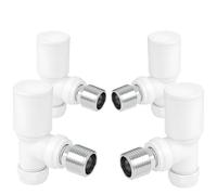 VANCOCO 4Pcs Glossy White Angled 1/2"×15mm Towel Rail Valves, Round Head Manual Radiator Valves Compression Connection Pair for Central Heating Modern Bathroom