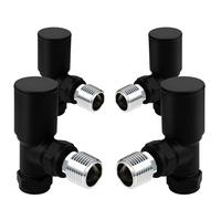 VANCOCO 4Pcs Matte Black Angled 1/2"×15mm Towel Rail Valves, Round Head Manual Radiator Valves Compression Connection Pair for Central Heating Modern Bathroom