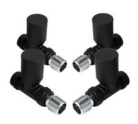 VANCOCO 4Pcs Matte Black Straight 1/2"×15mm Towel Rail Valves, Round Head Manual Radiator Valves Compression Connection Pair for Central Heating Modern Bathroom