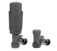 VANCOCO Anthracite Grey Thermostatic Radiator Valves 15mm (TRV) with Lockshield, 1/2"×15mm Angled Radiator Thermostat Valve, H62 Brass, Energy Saving Modern TRV for Central Heating Syetem