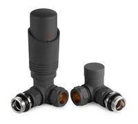 VANCOCO Anthracite Grey Thermostatic Radiator Valves 15mm (TRV) with Lockshield, 1/2"×15mm Corner Radiator Thermostat Valve, H62 Brass, Energy Saving Modern TRV for Central Heating Syetem