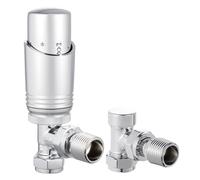 VANCOCO Chrome Thermostatic Radiator Valve 1/2"×15mm Angled with Lockshield, Thermostat TRV Set, H62 Brass, Energy Saving