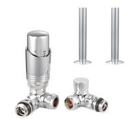VANCOCO Chrome Thermostatic Radiator Valve 1/2"×15mm Corner with Lockshield + 130mm×18mm Radiator Pipe Covers, Thermostat TRV Set, H62 Brass, Energy Saving