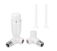 VANCOCO Glossy White Thermostatic Radiator Valve 1/2"×15mm Corner with Lockshield + 130mm×15mm Radiator Pipe, Thermostat TRV Set, H62 Brass, Energy Saving