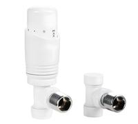 VANCOCO Glossy White Thermostatic Radiator Valves 15mm (TRV) with Lockshield, 1/2"×15mm Angled Radiator Thermostat Valve, H62 Brass, Energy Saving Modern TRV for Central Heating Syetem