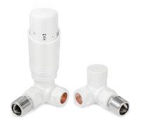 VANCOCO Glossy White Thermostatic Radiator Valves 15mm (TRV) with Lockshield, 1/2"×15mm Corner Radiator Thermostat Valve, H62 Brass, Energy Saving Modern TRV for Central Heating Syetem