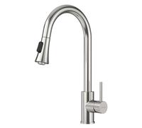 VANCOCO Kitchen Sink Mixer Tap 1 Hole, Single High Arch Kitchen Tap with 360° Swivel Pull Down Sprayer 2 Modes, SUS304 Stainless Steel Faucet
