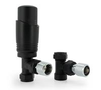 VANCOCO Matt Black Thermostatic Radiator Valves 15mm (TRV) with Lockshield, 1/2"×15mm Angled Radiator Thermostat Valve, H62 Brass, Energy Saving Modern TRV for Central Heating Syetem