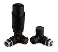 VANCOCO Matt Black Thermostatic Radiator Valves 15mm (TRV) with Lockshield, 1/2"×15mm Corner Radiator Thermostat Valve, H62 Brass, Energy Saving Modern TRV for Central Heating Syetem