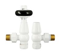 VANCOCO Traditional Angled Radiator Valves 1/2"×15mm, Brass Thermostatic Radiator Valve, Cast Iron Antique Thermostat Radiator Thermostat TRV Pair with Solid Wood Handwheel (White)