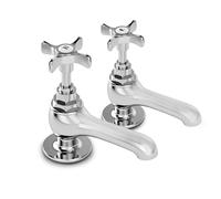 VANCOCO Traditional Chrome Brass Basin Taps Pair 1/2 Inch, Victorian Style Hot Cold Cross Lever, Polished Chrome Pillar Bathroom Sink Faucet Set of 2