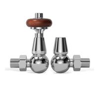 VANCOCO Traditional Corner Radiator Valves 1/2"×15mm, Brass Thermostatic Radiator Valve, Cast Iron Antique Thermostat Radiator Thermostat TRV Pair with Solid Wood Handwheel (Chrome)