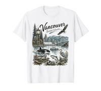 Vancouver BC Nature Scene Mountains Orca Eagle Seal Value Graphic T-Shirt, Men, White, L