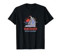 Vancouver British Columbia Sailboat Sunset Design Value Graphic T-Shirt, Men, Black, L