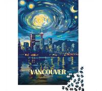 Vancouver Canada Night Skyline Art 1000-Piece Puzzle for Adults, 70x50cm/1000pcs; A Weekend Activity at Your Own Pace; White Cardboard for Simple Sorting