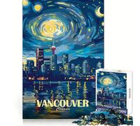 Vancouver Canada Night Skyline Art Jigsaw Puzzles for Teenagers 1000 Piece Thought Training Quiet Recreation Uniform Cut Unique Xmas Gift (38x52cm)