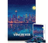 Vancouver Canada Night Skyline Illustration Jigsaw Puzzle 1000 Piece for Teenagers Brain Stimulation Happy Idle Time Premium Cut (38x52cm)