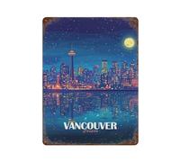 Vancouver Canada Night Skyline Illustration Tin Sign Decor Iron Wall Art Decoration for Living Room Bedroom Playroom Office Garage 15.7"x11.8"