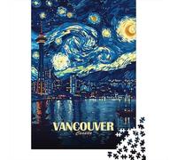 Vancouver Canada Starry Night Art 1000 Piece Jigsaw Puzzle for Adults, 70x50cm/1000pcs, Relaxing Screen-Free Hobby, Focused Puzzle Time And Time at Home