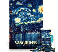 Vancouver Canada Starry Night Art Adults Puzzles 1000 Piece Jigsaws Recall Skill Fun High Precision Die Cut Easy to Learn Family Enjoyment (38x26cm)