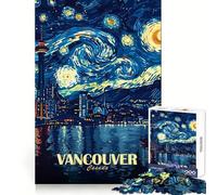 Vancouver Canada Starry Night Art Jigsaw Puzzles for Teenagers 1000 Piece Improve Memory Soft Distraction Laser Cut Thoughtful Gift (50x75cm)