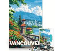 Vancouver Cityscape Poster Jigsaw Puzzle 1000 Pieces Mental Focus Game Precision Cut Smooth Edges Absorbing Activity for Quiet Nights (38x26cm)