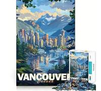 Vancouver Cityscape Poster Jigsaw Puzzles 1000 Mental Focus Game Precision Cut Smooth Edges Meaningful Connection Building Game (50x75cm)