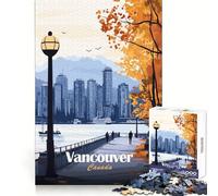 Vancouver Cityscape Poster Puzzles for Teenagers 1000 Pieces Cognitive Workout Mind Calming Fun No Rough Edges Ideal Xmas Gift (38x26cm)