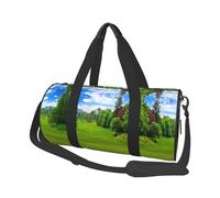 Vancouver Golf Course Large Round Travel Duffle Bag, Full-Print Canvas Weekender with Padded Lining, Multiple Pockets,Detachable Shoulder Strap and Soft Leather Handles