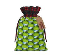 Vancouver Golf Course Printing Color Matching Plaid Drawstring Christmas Bag With Kraft Tag 4.7x6.9 In For Halloween