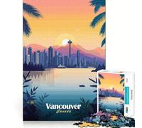Vancouver Skyline Sunset Jigsaw Puzzle 1000 Mental Recall Game High Accuracy Cutting Craft Interactive Brain Challenge for Home (38x26cm)